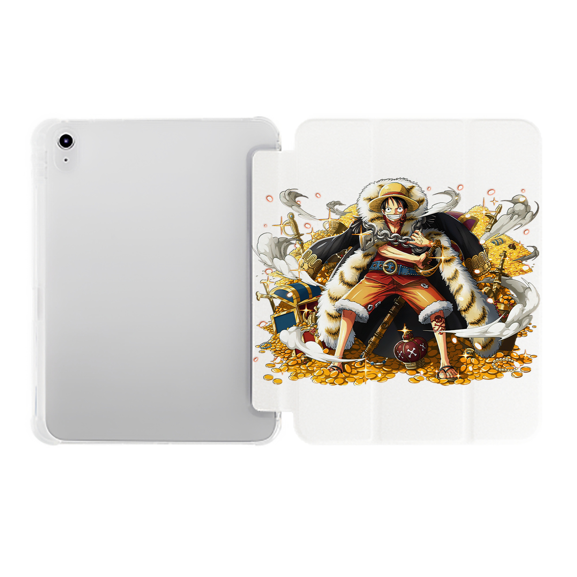（画像用） ワンピース モンキー・D・ルフィ ONE PIECE Monkey D. Luffy IPad ケース ペン収納付き 三つ折りスタンド PUレザー×シリコン 対応機種9.5/10.5/10.9インチ